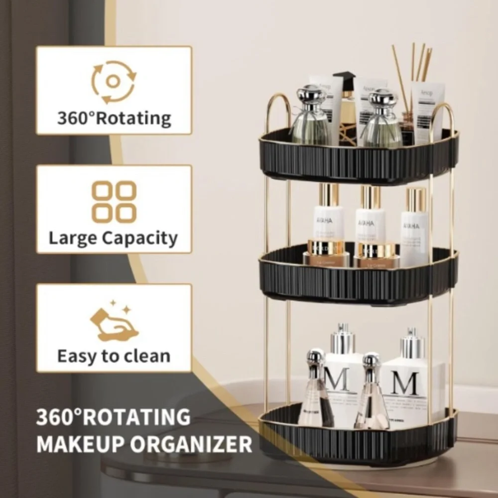 3 Tiers - 360° Turntable Makeup Organizer - Lazy Susan Cosmetics Storage